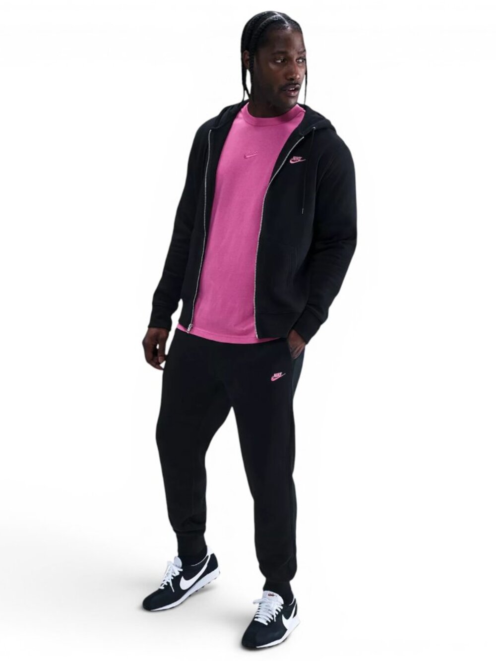 Nike Club Fleece 2 Piece Sweatsuit Outfit Hoodie Joggers Set Black Pink NWT - Picture 2 of 14